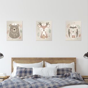 Minimal Neutral Woodland Animal Scandinavian Nurse Wall Art Sets