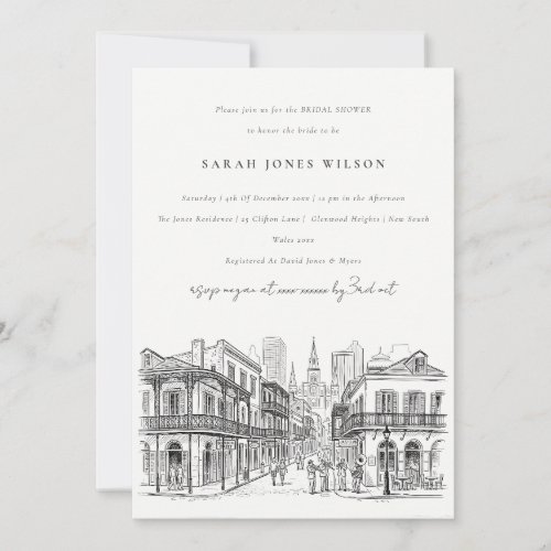 Minimal New Orleans Louisiana Sketch Bridal Shower Invitation