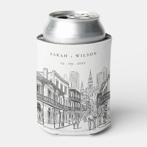 Minimal New Orleans Louisiana Sketch Wedding Can Cooler