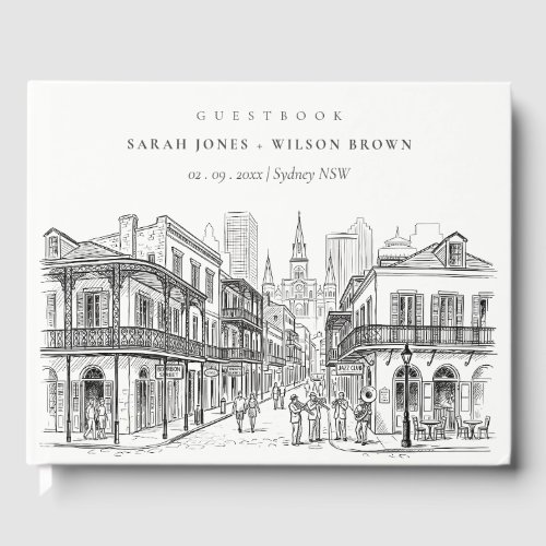 Minimal New Orleans Louisiana Sketch Wedding Guest Book