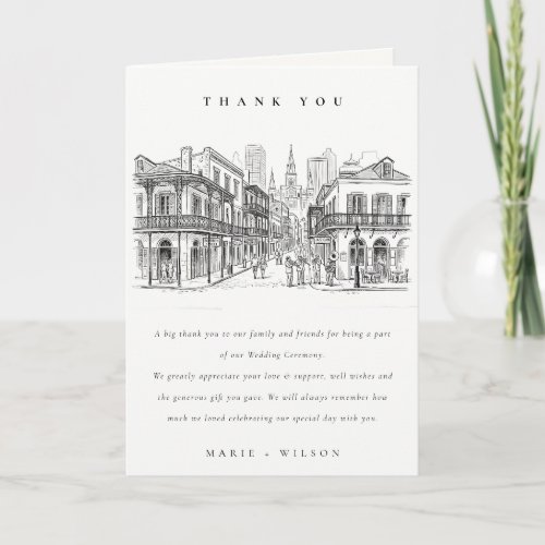 Minimal New Orleans Louisiana Sketch Wedding Letterpress Thank You Card