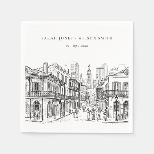 Minimal New Orleans Louisiana Sketch Wedding Napkins