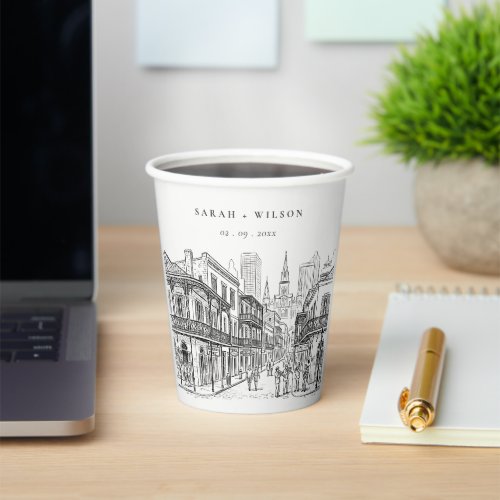 Minimal New Orleans Louisiana Sketch Wedding Paper Cups