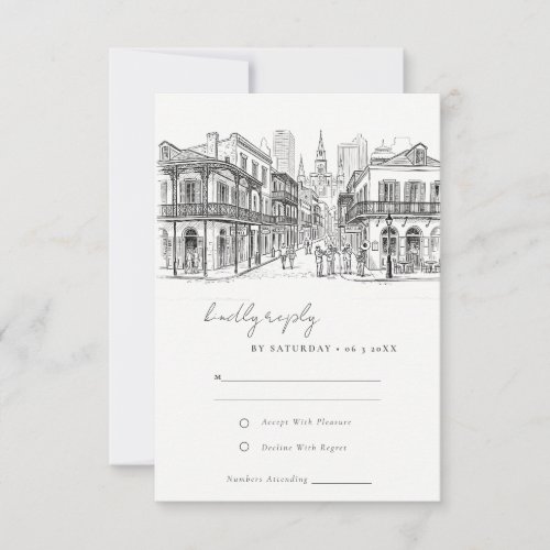 Minimal New Orleans Louisiana Sketch Wedding RSVP Card