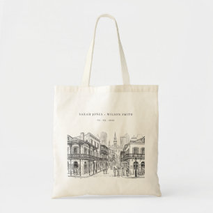 Minimal New Orleans Louisiana Sketch Wedding Tote Bag