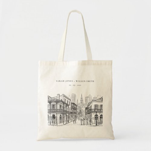 Minimal New Orleans Louisiana Sketch Wedding Tote Bag