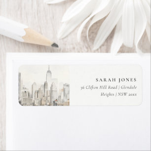 Minimal New York City Skyline Watercolor Address Label
