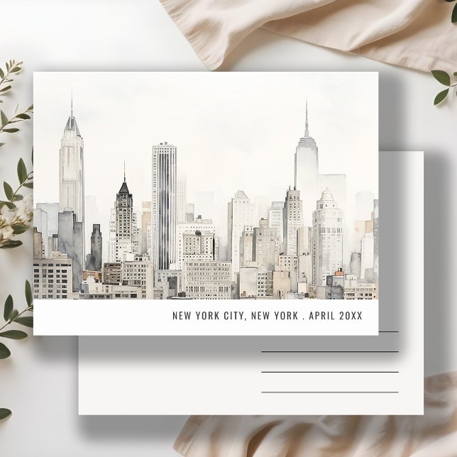 Minimal New York City Skyline Watercolor Travel  Postcard (Creator Uploaded)
