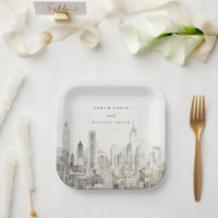 Minimal New York City Skyline Watercolor Wedding