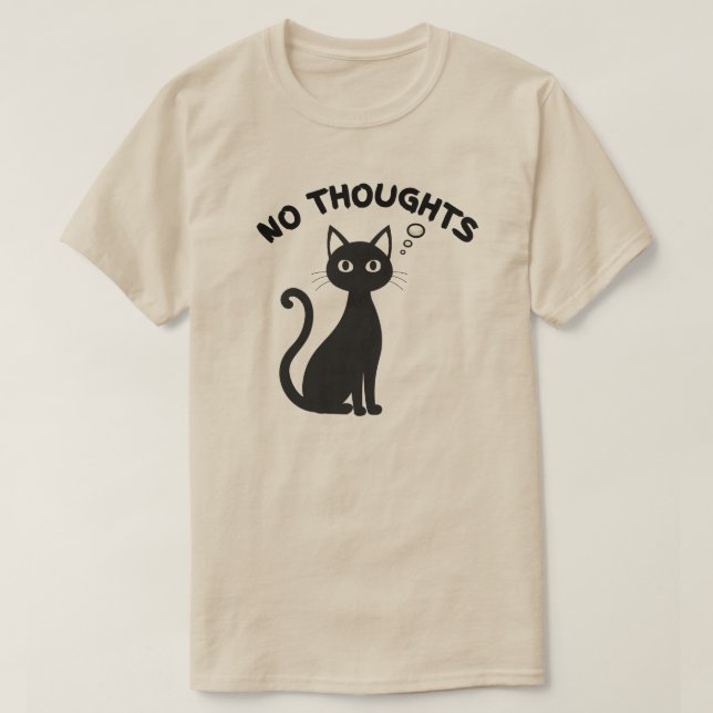 Minimal No Thoughts Cat Blank Expression Illustrat T-Shirt (Design Front)