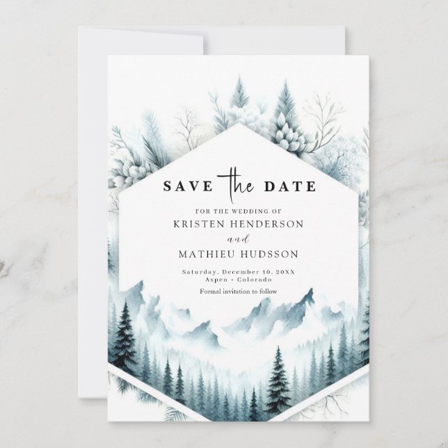 Minimal Non Photo Mountain Wedding Save The Date (Front)