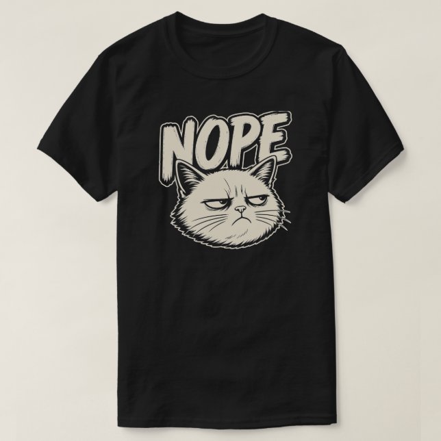 Minimal Nope Cat Mood Design T-Shirt (Design Front)