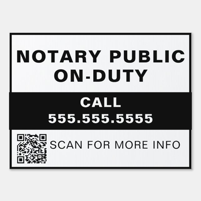 Minimal Notary Professional White QR Business Yard Sign (Back)