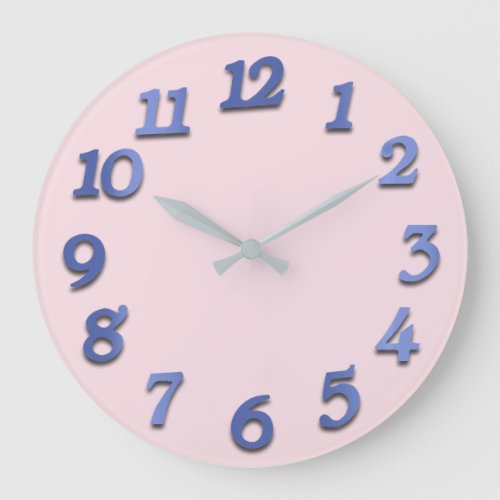 Minimal Numbers Cobalt Indigo Blue Pink Pastel Large Clock