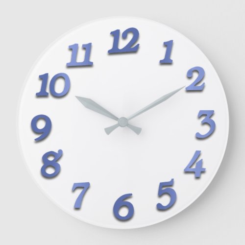 Minimal Numbers Cobalt Indigo Blue White Large Clock