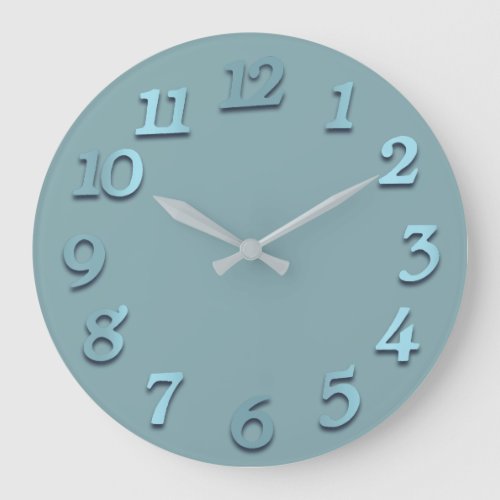 Minimal Numbers Gray Blue Pastel Aqua Large Clock