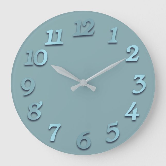 Minimal Numbers Gray Blue Pastel Aqua Large Clock (Front)