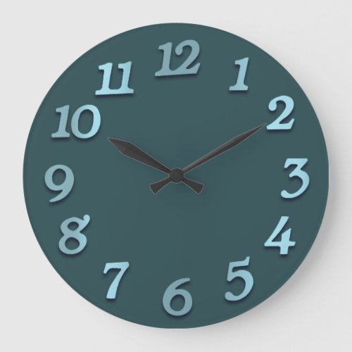 Minimal Numbers Gray Blue Teal Aquatic Large Clock