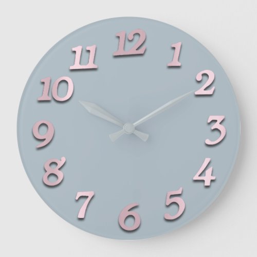 Minimal Numbers Gray Grey Blue Pastel Elegant Large Clock