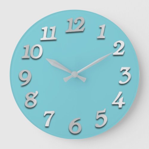 Minimal Numbers Gray Grey Blue Pastel Elegant Large Clock