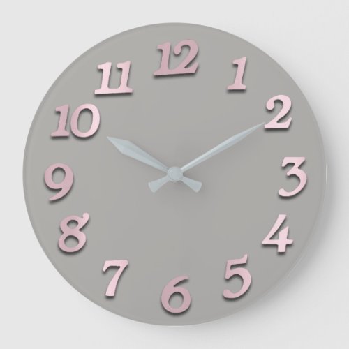 Minimal Numbers Gray Grey Blush Pastel Elegant Large Clock