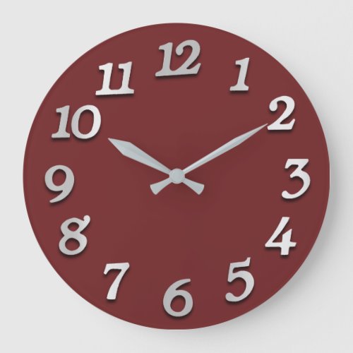 Minimal Numbers Gray Grey Burgundy Maroon Large Clock