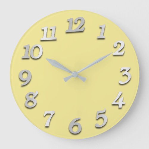 Minimal Numbers Gray Grey Canary Yellow Pastel Large Clock