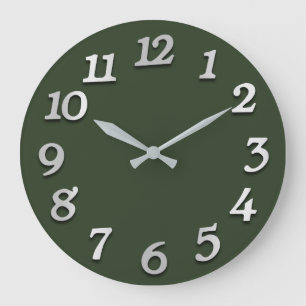 Minimal Numbers Gray Grey Down Meadow Green Large Clock