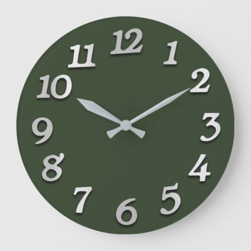 Minimal Numbers Gray Grey Down Meadow Green Large Clock