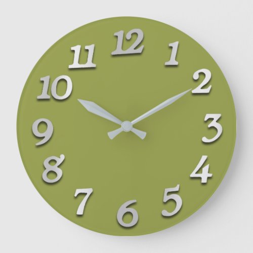 Minimal Numbers Gray Grey Green Down Pastel Large Clock