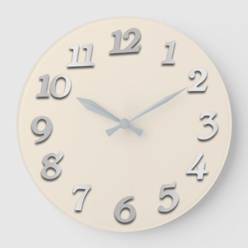 Minimal Numbers Gray Grey Ivory Pastel Elegant Large Clock