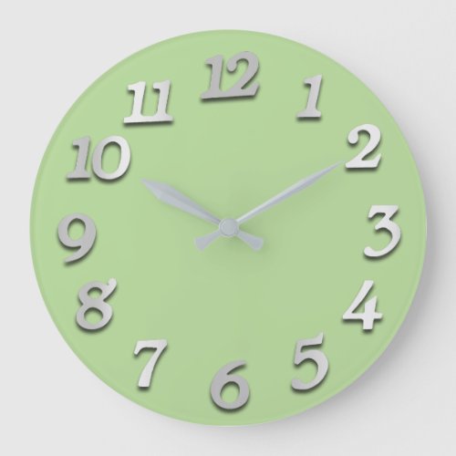 Minimal Numbers Gray Grey Mint Green Pastel Large Clock