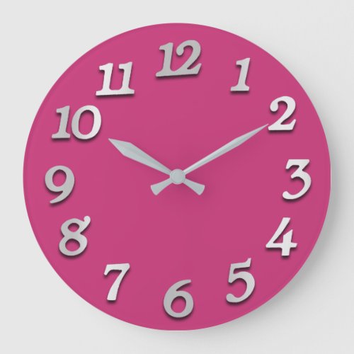 Minimal Numbers Gray Grey Mint Pink Fuchsia Large Clock