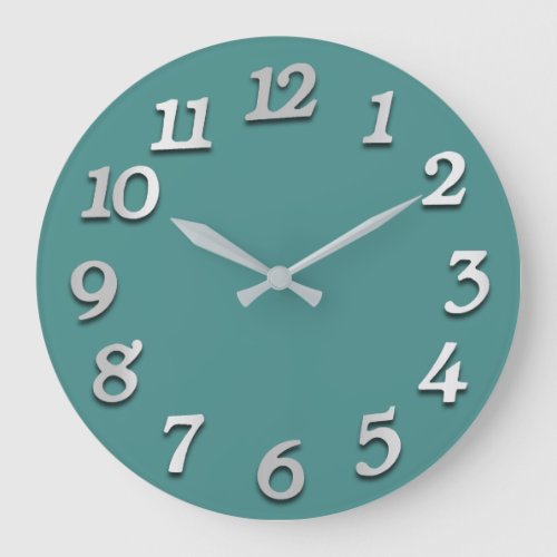Minimal Numbers Gray Grey Mint Teal Aquatic Large Clock