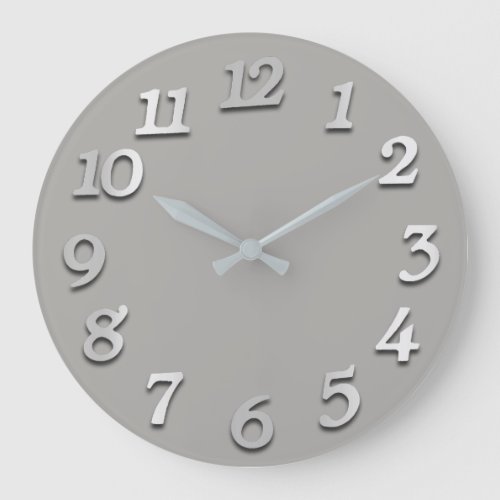 Minimal Numbers Gray Grey Monochrome Elegant Large Clock