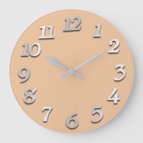 Minimal Numbers Gray Grey Pastel Salmon Creamy Large Clock