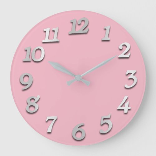 Minimal Numbers Gray Grey Pink Pastel Elegant Large Clock