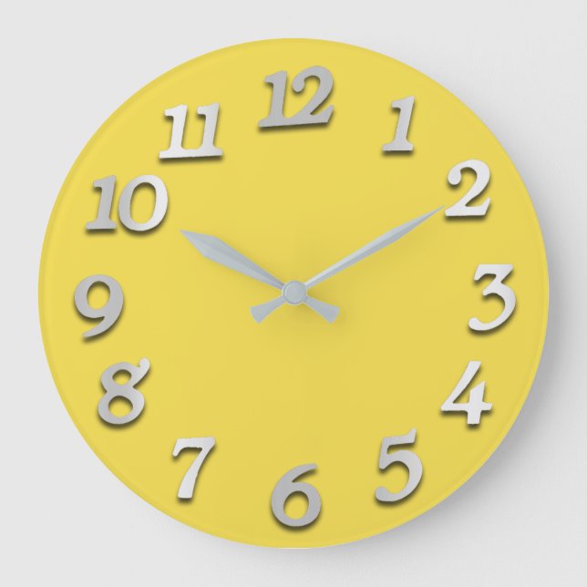Minimal Numbers Gray Grey Yellow Canary Elegant Large Clock (Front)