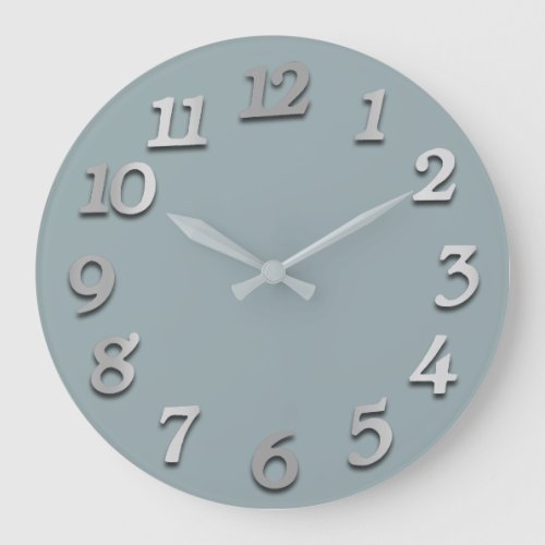 Minimal Numbers Gray Silver Grey Blue Pastel Large Clock
