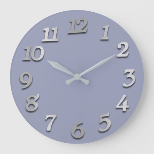 Minimal Numbers Gray Silver Grey Blue Pastel Large Clock