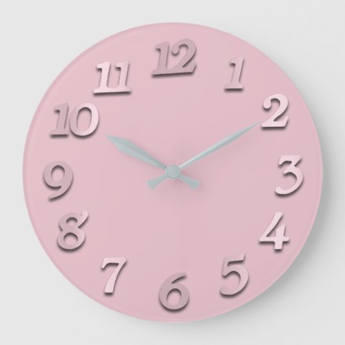 Minimal Numbers Gray Silver Grey Blush Large Clock