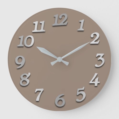 Minimal Numbers Gray Silver Grey Bronze Khaki Large Clock