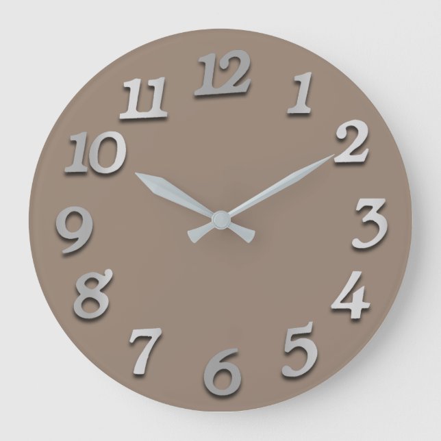 Minimal Numbers Gray Silver Grey Bronze Khaki Large Clock (Front)