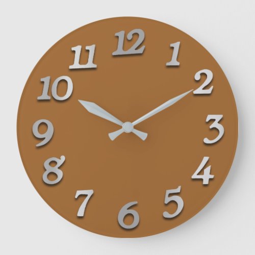 Minimal Numbers Gray Silver Grey Honey  Woodland Large Clock