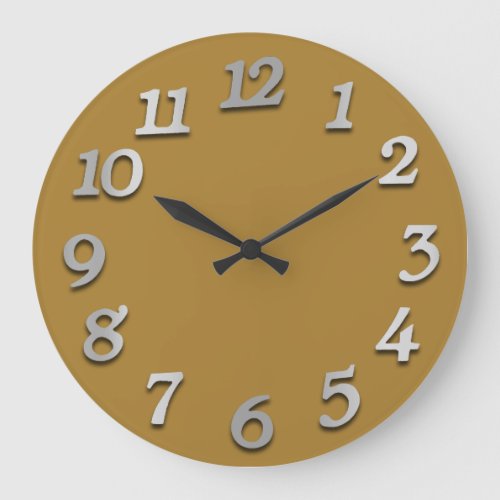 Minimal Numbers Gray Silver Grey Khaki 3D Mustard Large Clock