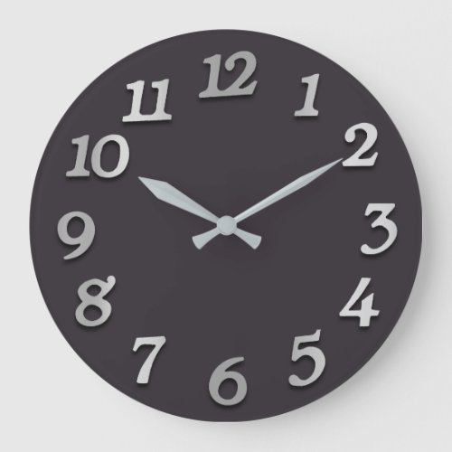 Minimal Numbers Gray Silver Grey Metal 3D Graphite Large Clock