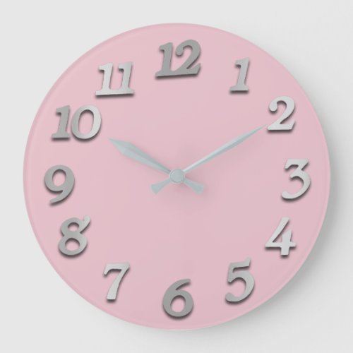 Minimal Numbers Gray Silver Grey Metallic 3D Large Clock