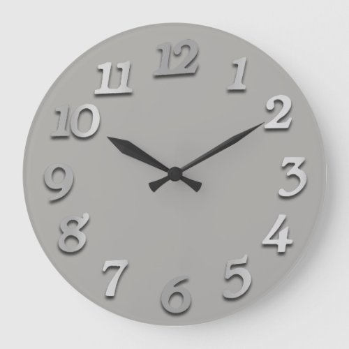 Minimal Numbers Gray Silver Grey Metallic 3D Large Clock