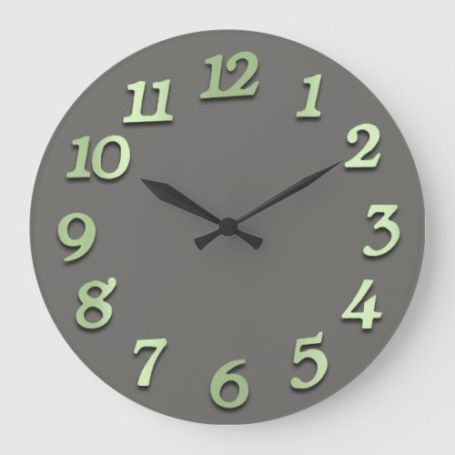 Minimal Numbers Gray Silver Grey Mint Green 3d Large Clock