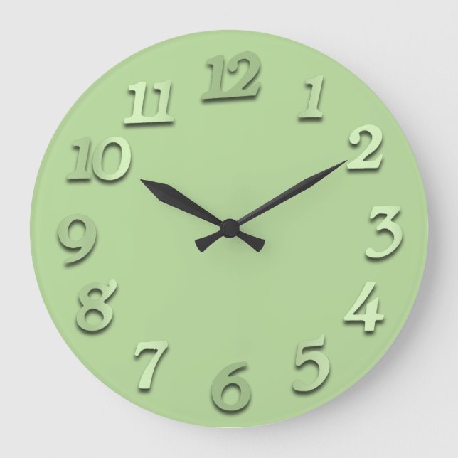 Minimal Numbers Gray Silver Grey Mint Green Peas Large Clock (Front)